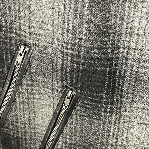 ALC Plaid Funnel Biker Moto Jacket Wool Black Gray Dark Academia Tartan Sz 4 - Picture 3 of 11